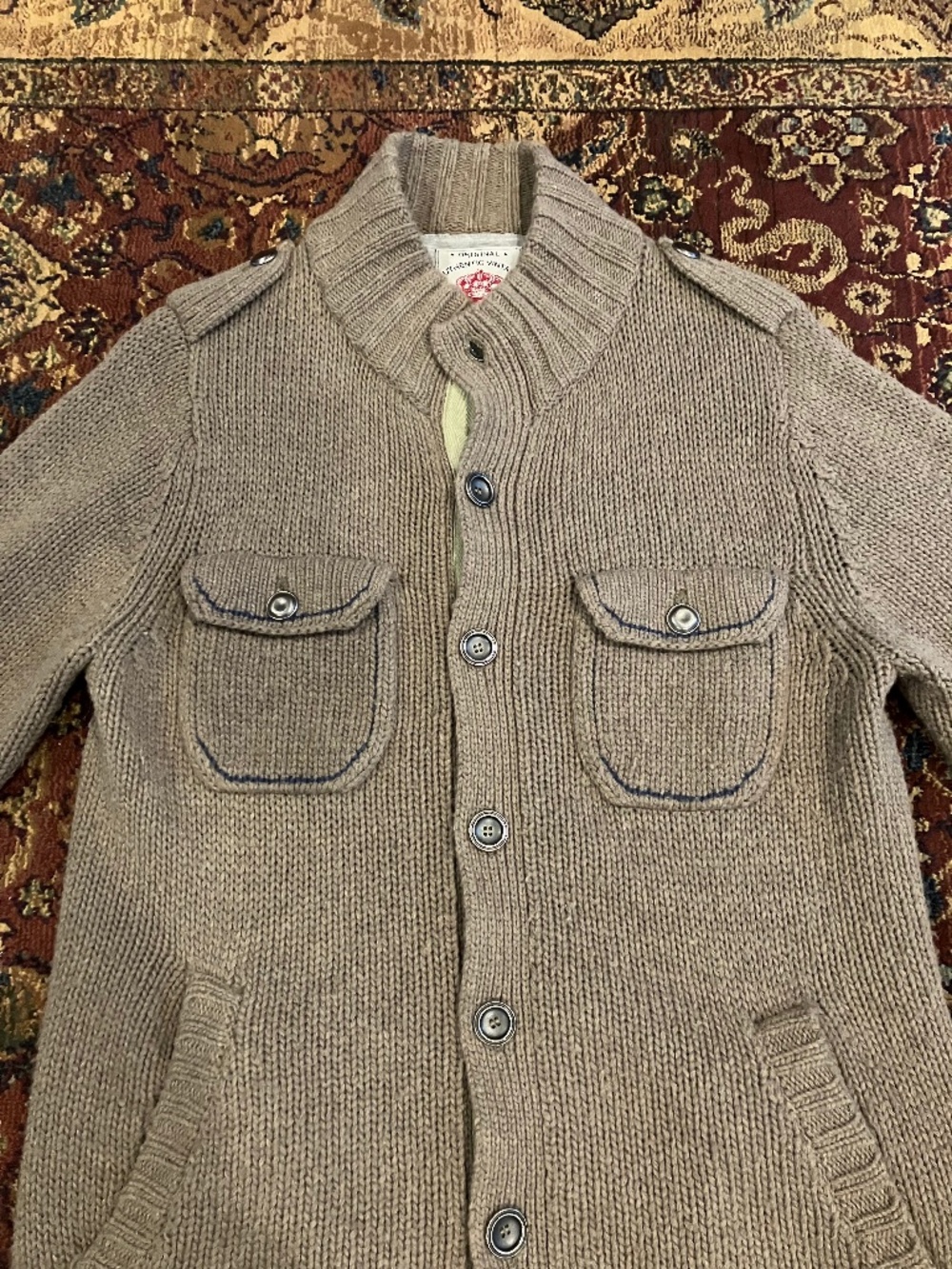 MEN'S VINTAGE 'Z-BRAND' MILITARY-STYLE CARDIGAN WOOL SWEATER W/TAGS, M, $124!!